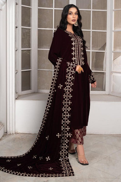 Maroon Velvet Mirror Work Party Wear Suit Online in Dubai UAE Abudhabi Ajman Sharjah