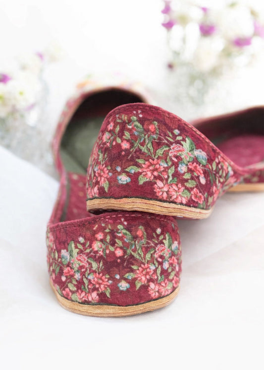 Maroon Velvet Mojari Ethnic Shoes Online in Sri Lanka India Australia