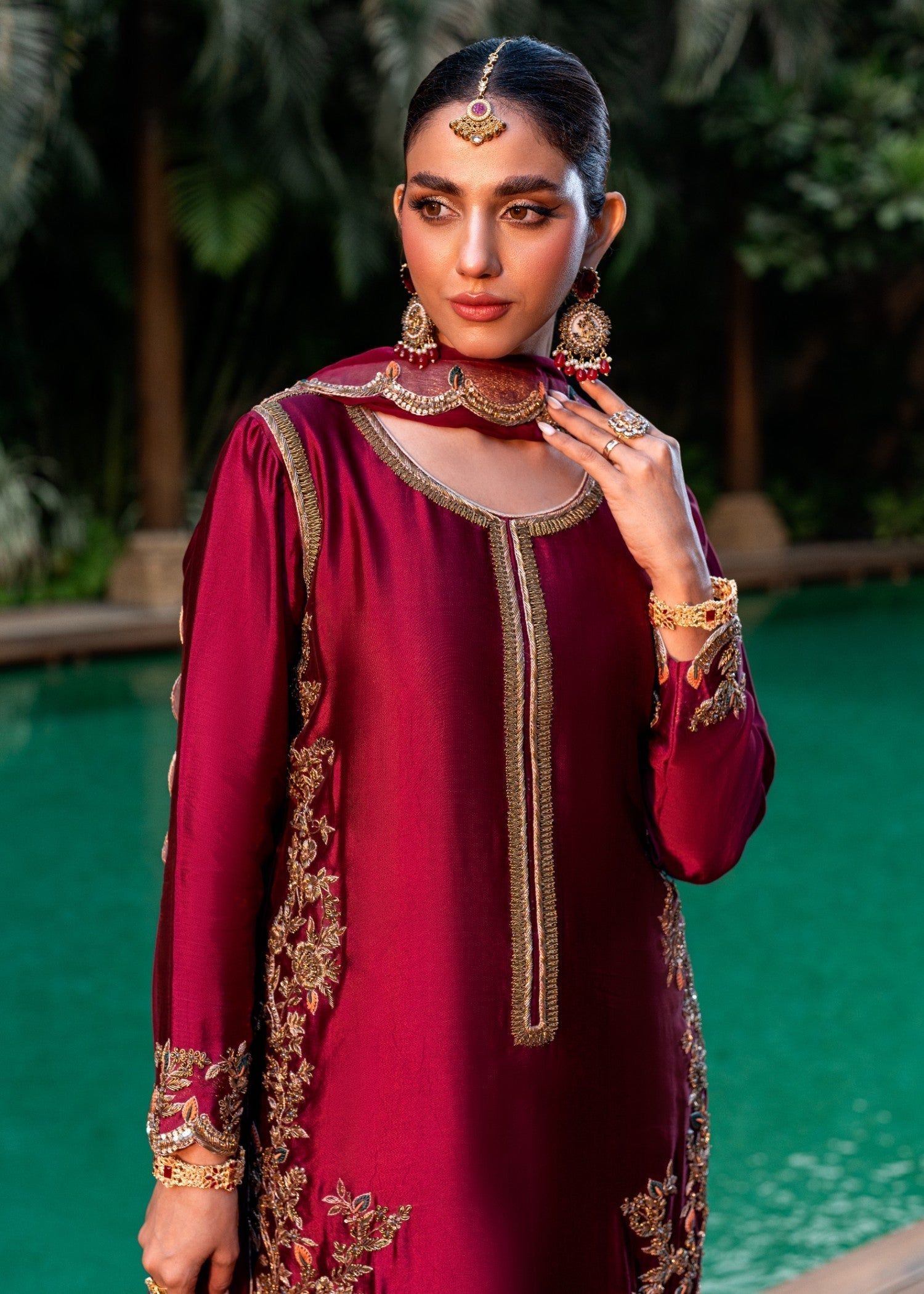 Maroon Viscose Embroidered Wedding Guest Wear Salwar Suit Online in Dubai UAE Abudhabi Ajman Sharjah