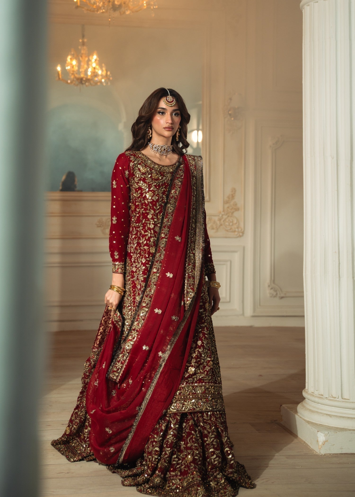 Maroon Wedding Guest Lehenga Chiffon Suit Online in UK USA Canada