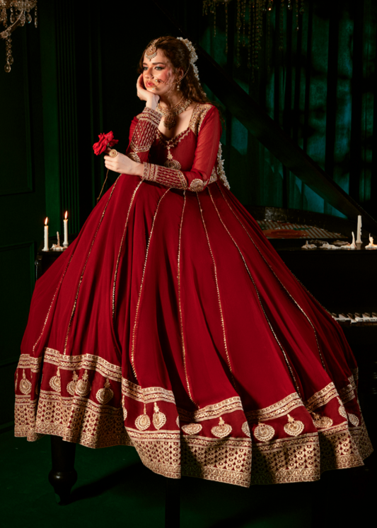 Maroon Zari Resham Chiffon Partywear Pishwas Online in Sri Lanka India Australia