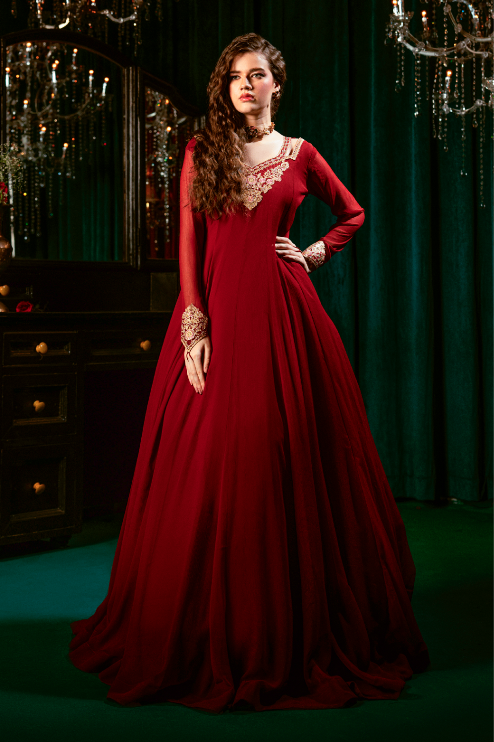 Maroon Zari Resham Sequin Chiffon Festive Wear Online in Sri Lanka India Australia