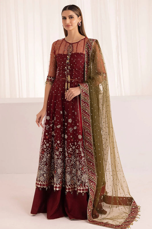 Maroon Pure Chiffon Embroidered Suit