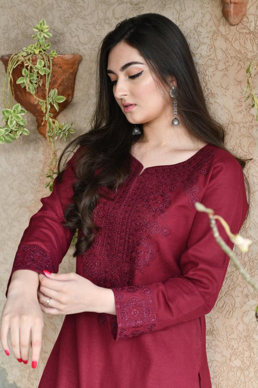 Maroon Kurta with Straight Pants