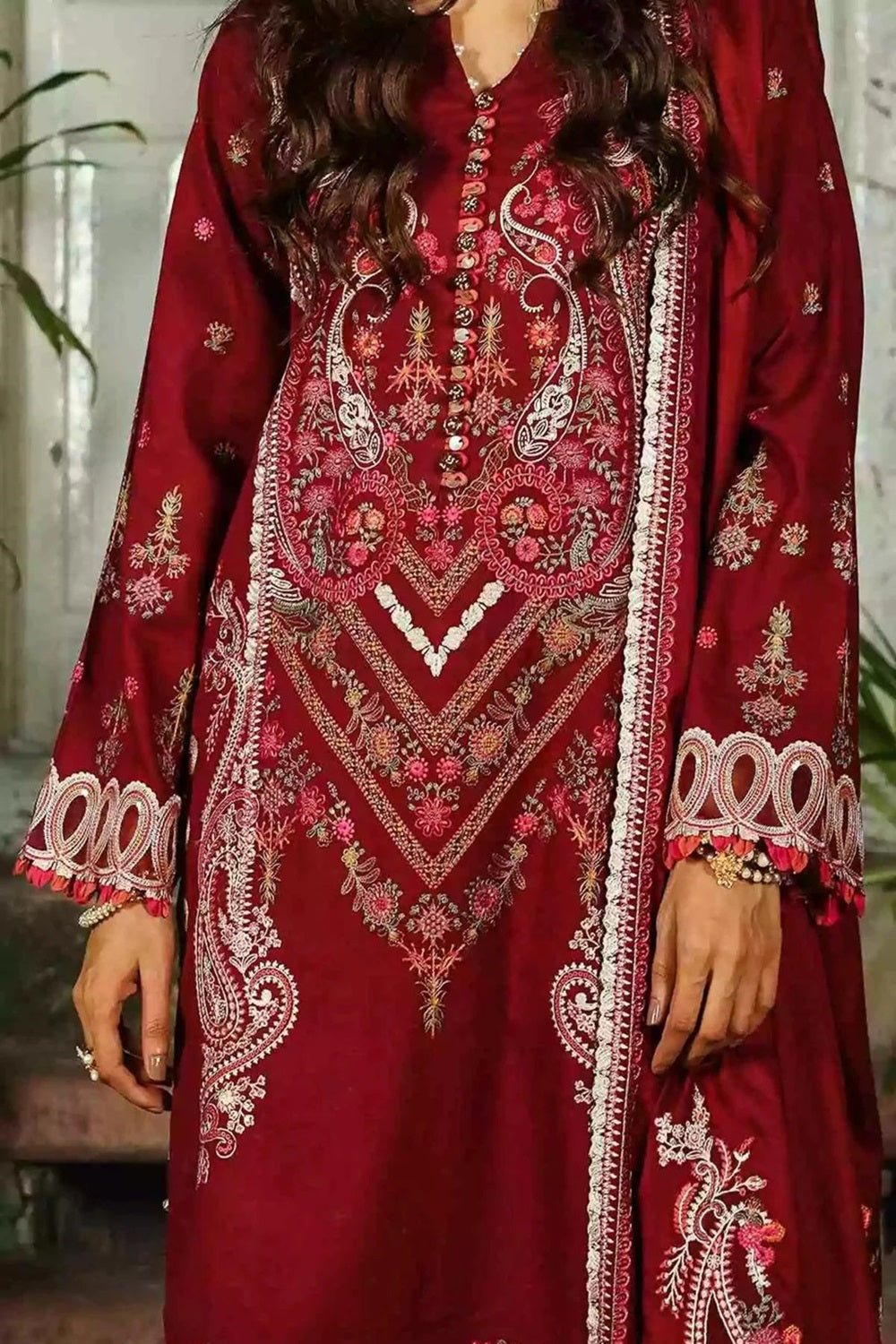 Maroon Heavy Embroidered Lawn Suit