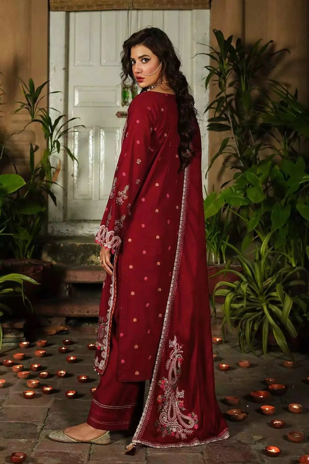 Maroon Heavy Embroidered Lawn Suit