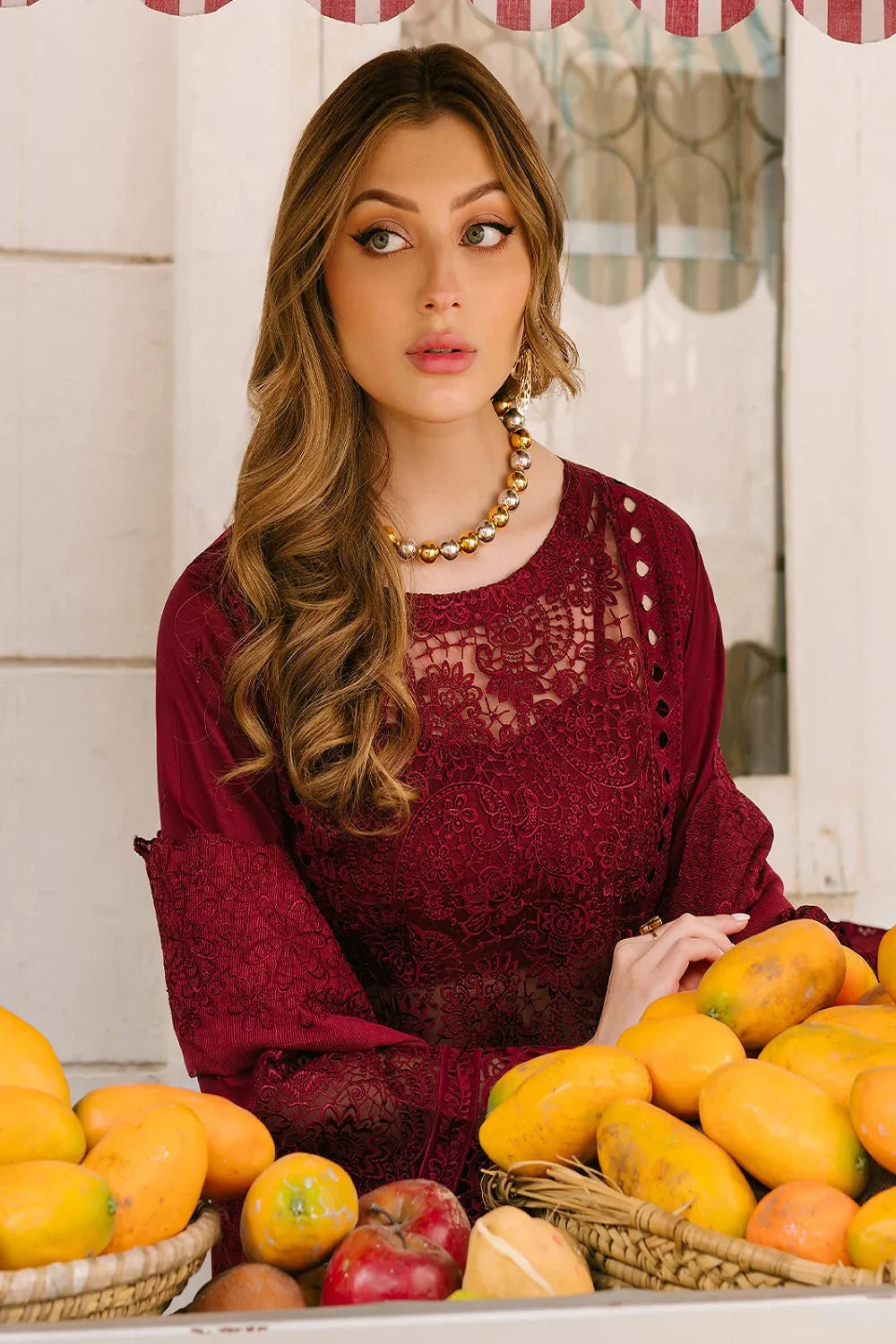 Maroon Heavy Embroidered Chikankari Lawn Suit