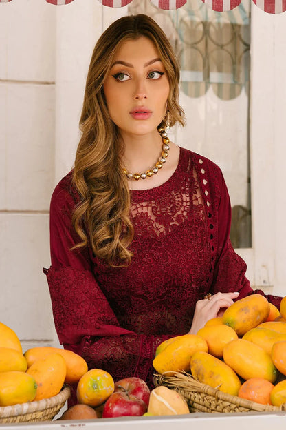 Maroon Heavy Embroidered Chikankari Lawn Suit