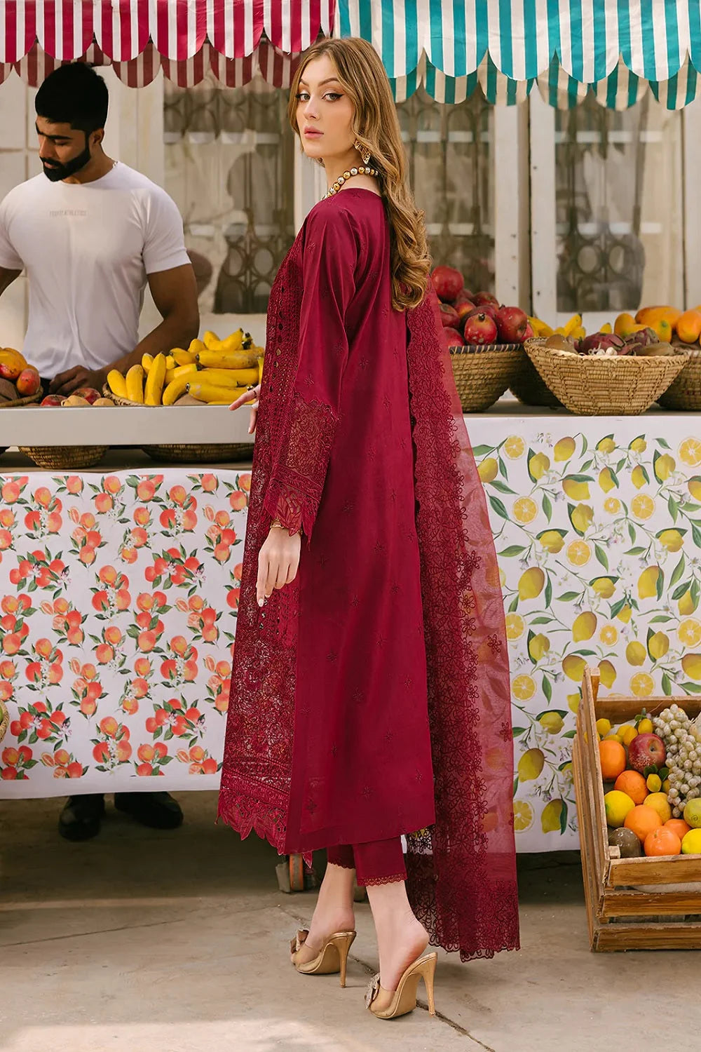 Maroon Heavy Embroidered Chikankari Lawn Suit