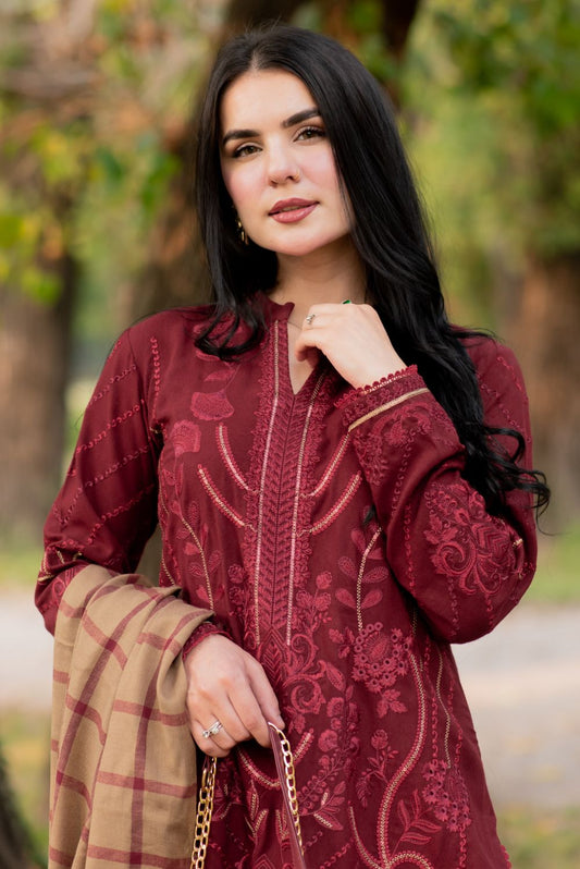 Maroon Red Embroidered Kurta