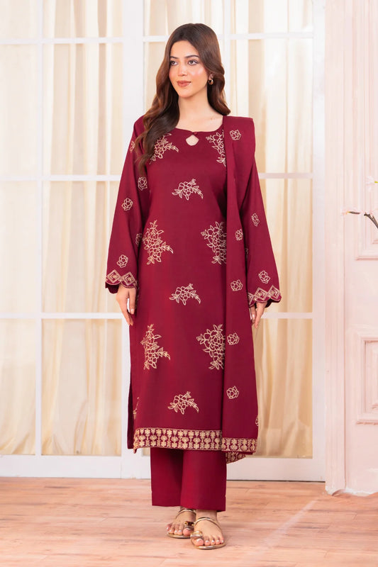 Maroon Embroidered Kurta Set with Dupatta