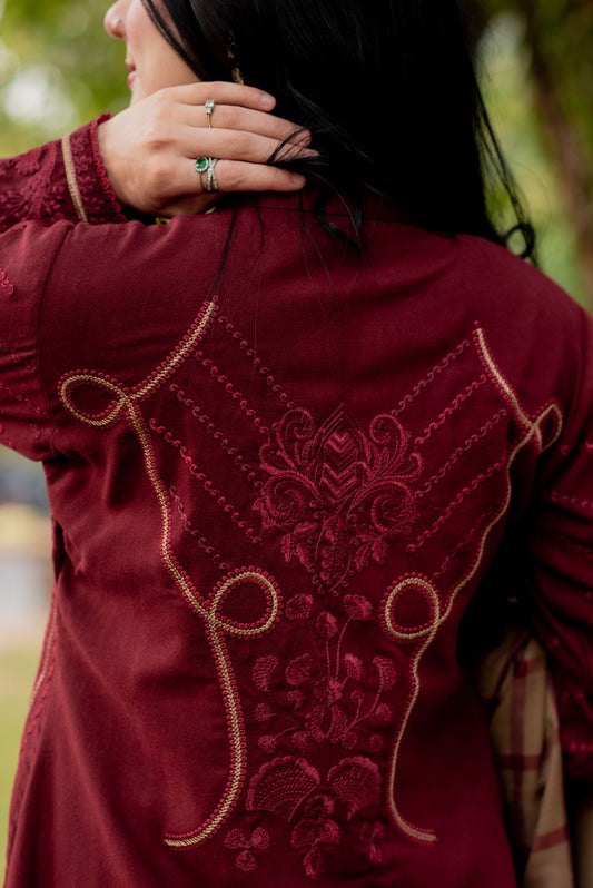 Maroon Red Embroidered Kurta