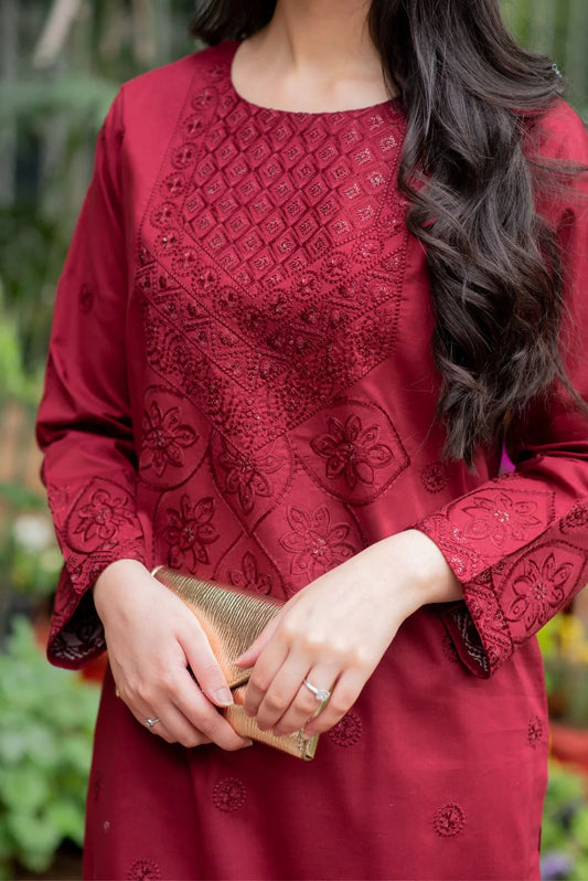 Maroon Kurta with Straight Pants