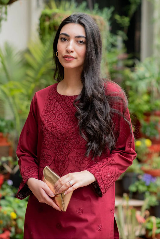 Maroon Kurta with Straight Pants