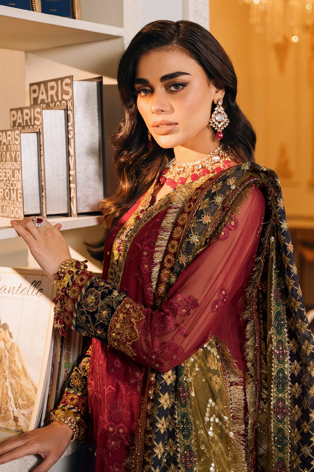 Maroon Embroidered Chiffon Suit