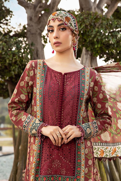 Maroon Lawn Suit with Chiffon Dupatta