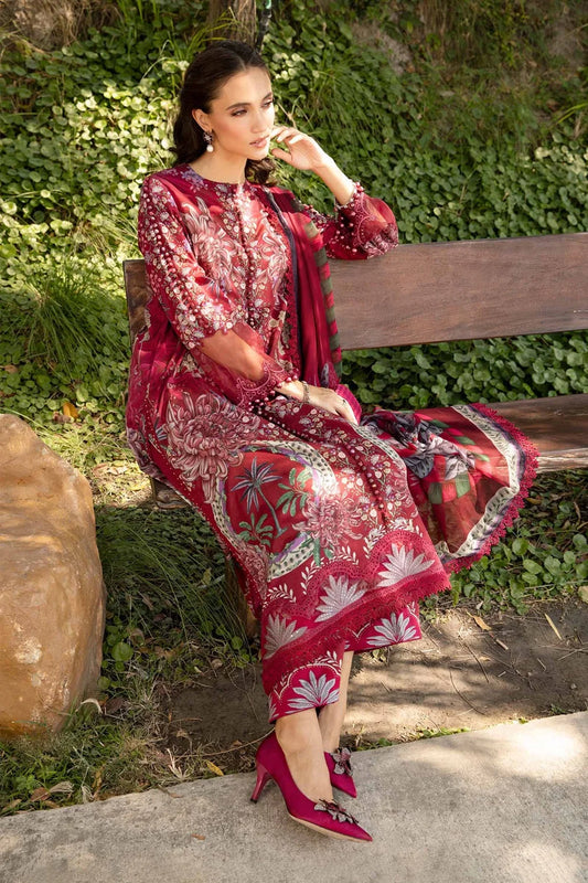 Maroon Pure Lawn Printed Suit with Chiffon Dupatta