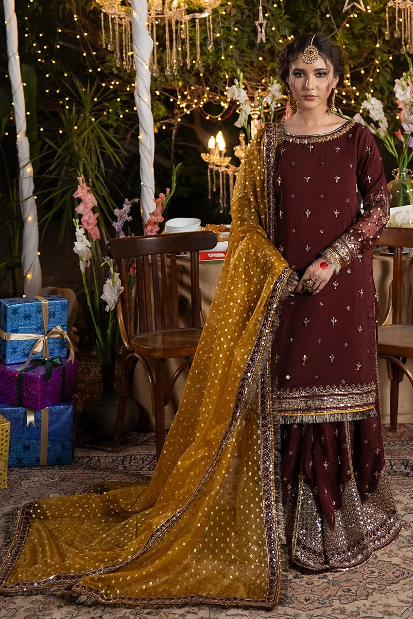Maroon Embellished Raw Silk Sharara