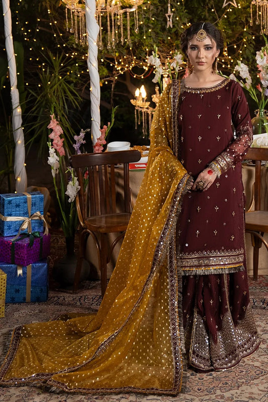 Maroon Embellished Raw Silk Sharara