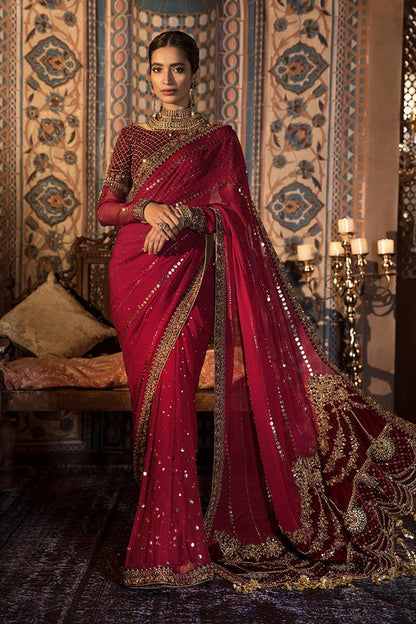 Maroon Chiffon & Velvet Wedding Saree