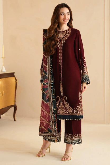 Maroon Pure Micro Velvet Embroidered Suit