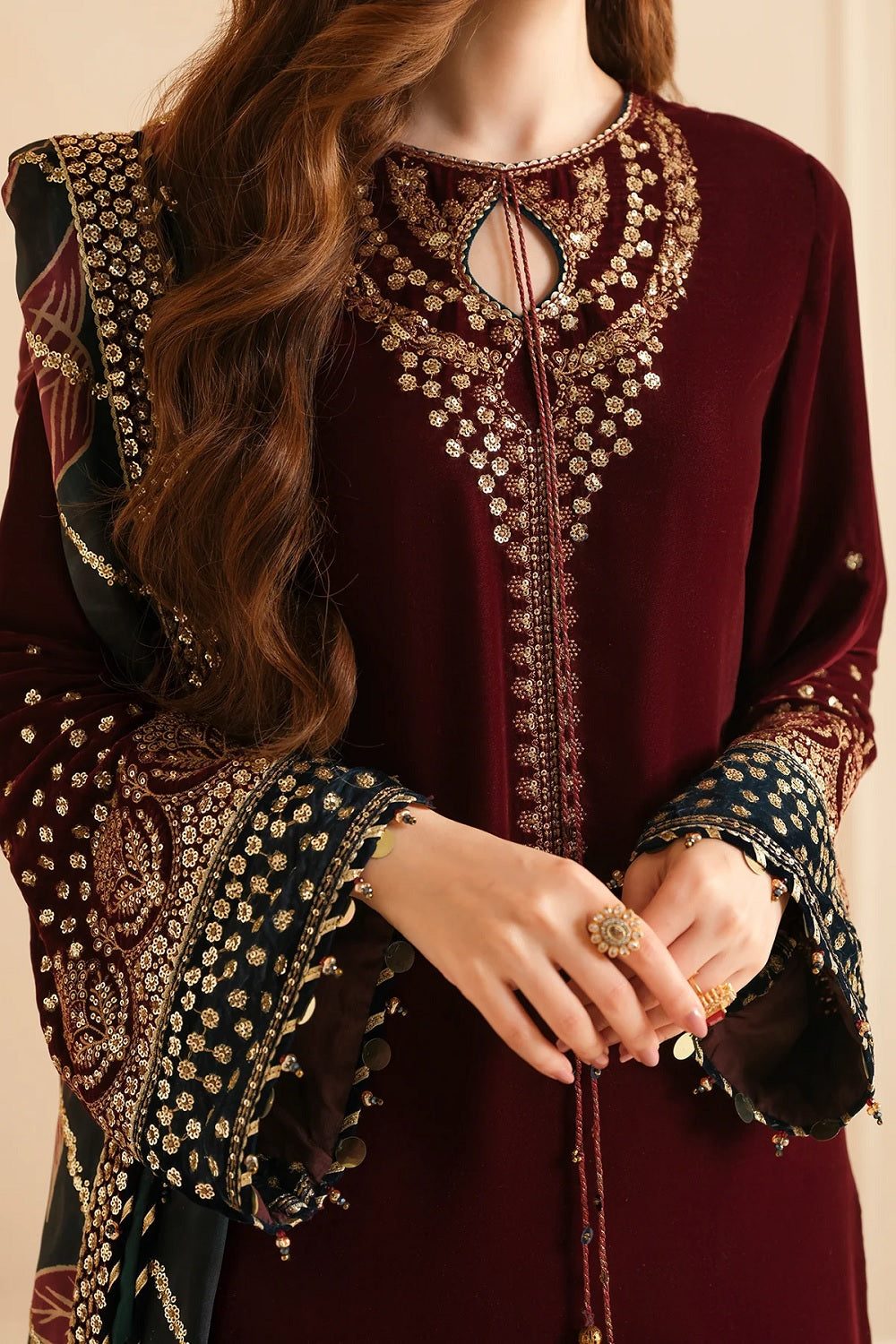 Maroon Pure Micro Velvet Embroidered Suit