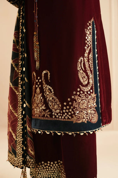 Maroon Pure Micro Velvet Embroidered Suit