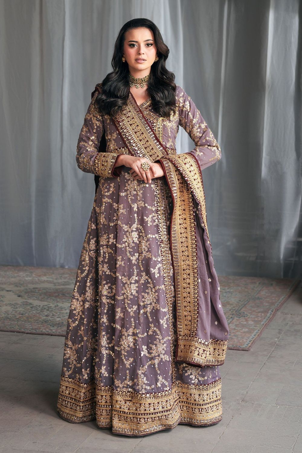 Mauve Chiffon Festive Wear A-Line Maxi Online in Dubai UAE Abudhabi Ajman Sharjah