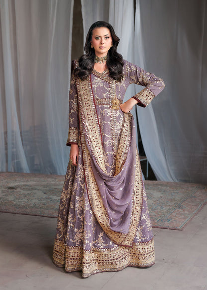 Mauve Chiffon Three Piece Dress Material Online in Sri Lanka India Australia