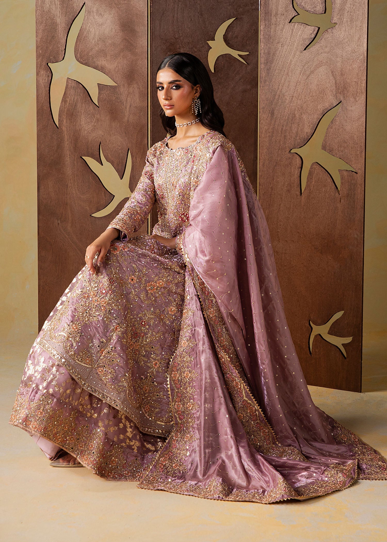 Mauve Embellished Organza Wedding Guest Wear Online in Dubai DXB UAE Abudhabi Meena Bazaar