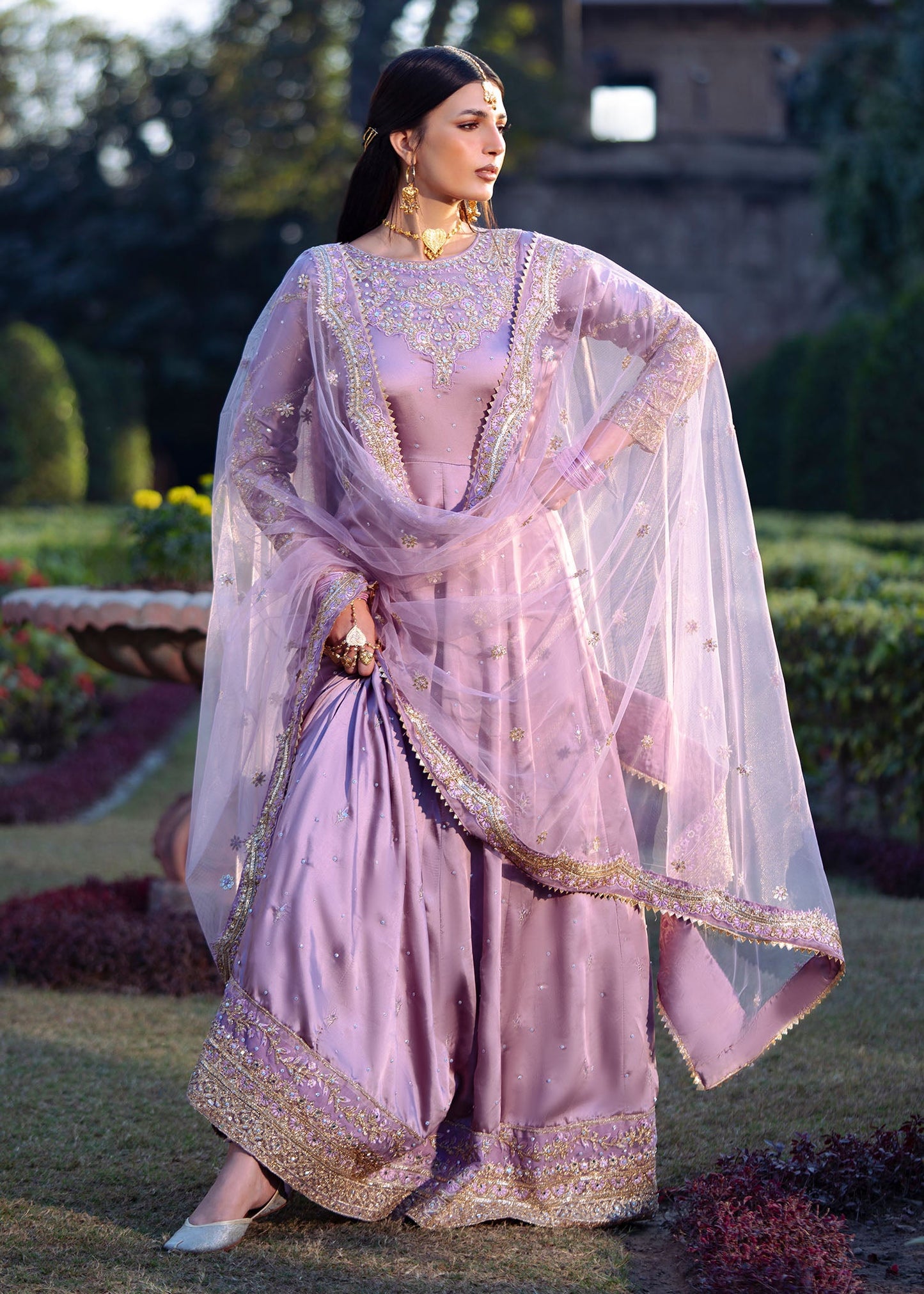 Mauve Embroidered Charmuse Dupatta Set Online in Sri Lanka India Australia