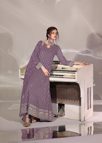 Mauve Embroidered Chiffon 3 Piece Suit Online in Dubai DXB UAE Abudhabi Meena Bazaar