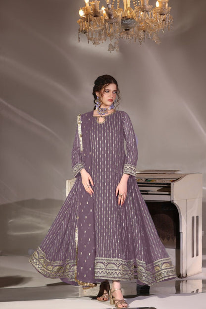Mauve Embroidered Chiffon Flared Pishwas Partywear Suit Online in Dubai UAE Abudhabi Ajman Sharjah
