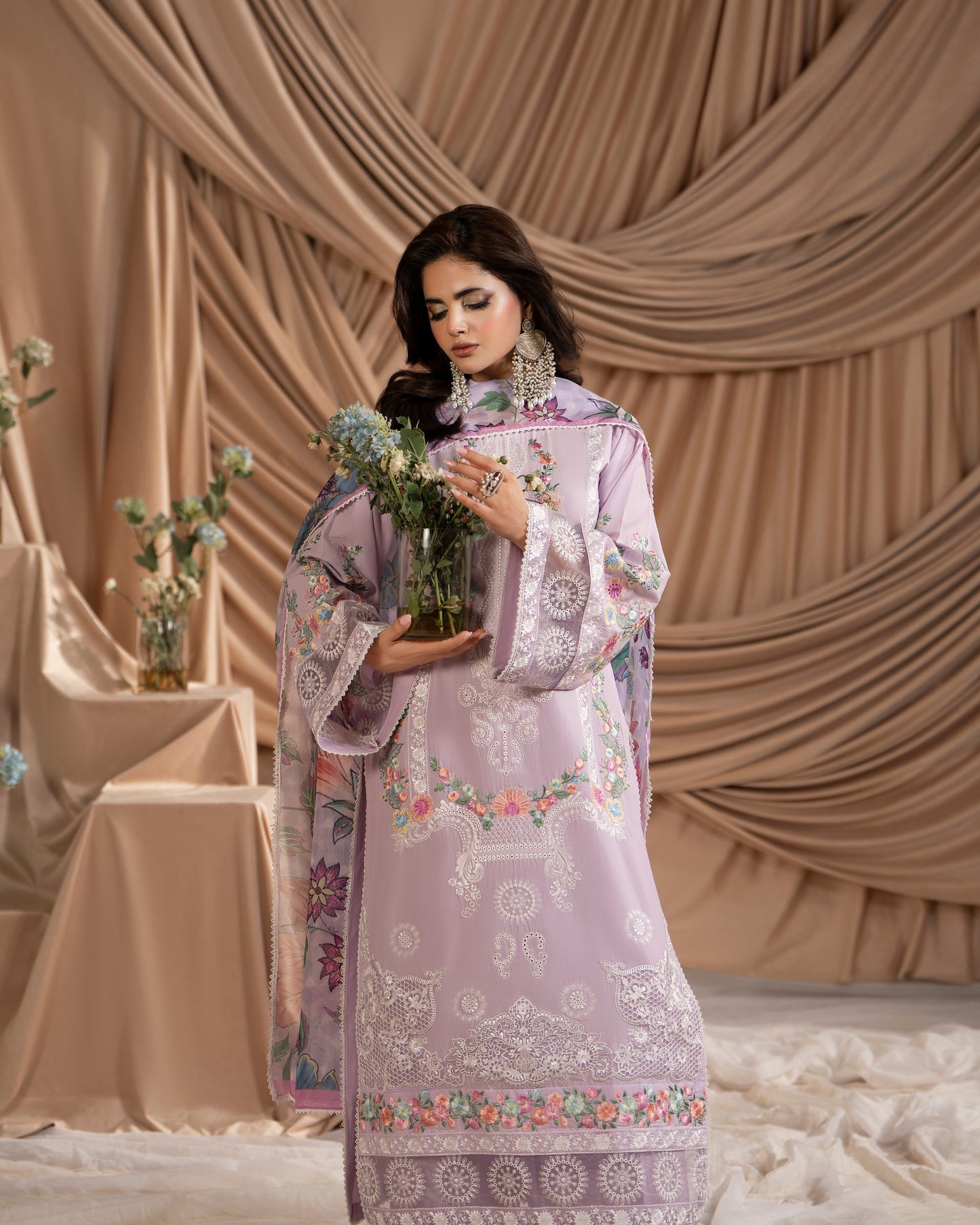 Mauve Embroidered Cotton Readymade Suit Online in Dubai DXB UAE Abudhabi Meena Bazaar