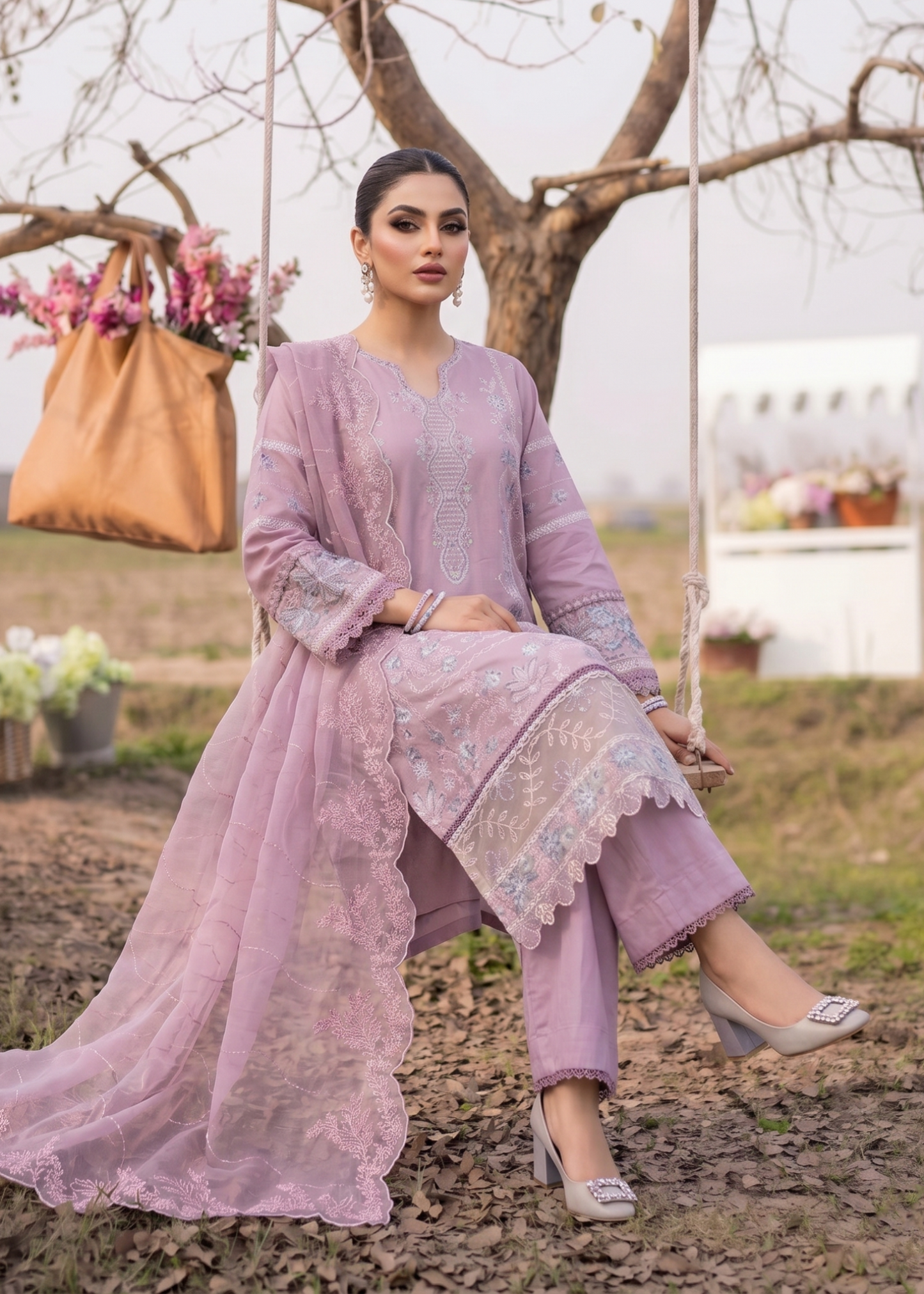 Mauve Embroidered Lawn 3 Piece Suit Online in Dubai UAE Abudhabi Ajman Sharjah