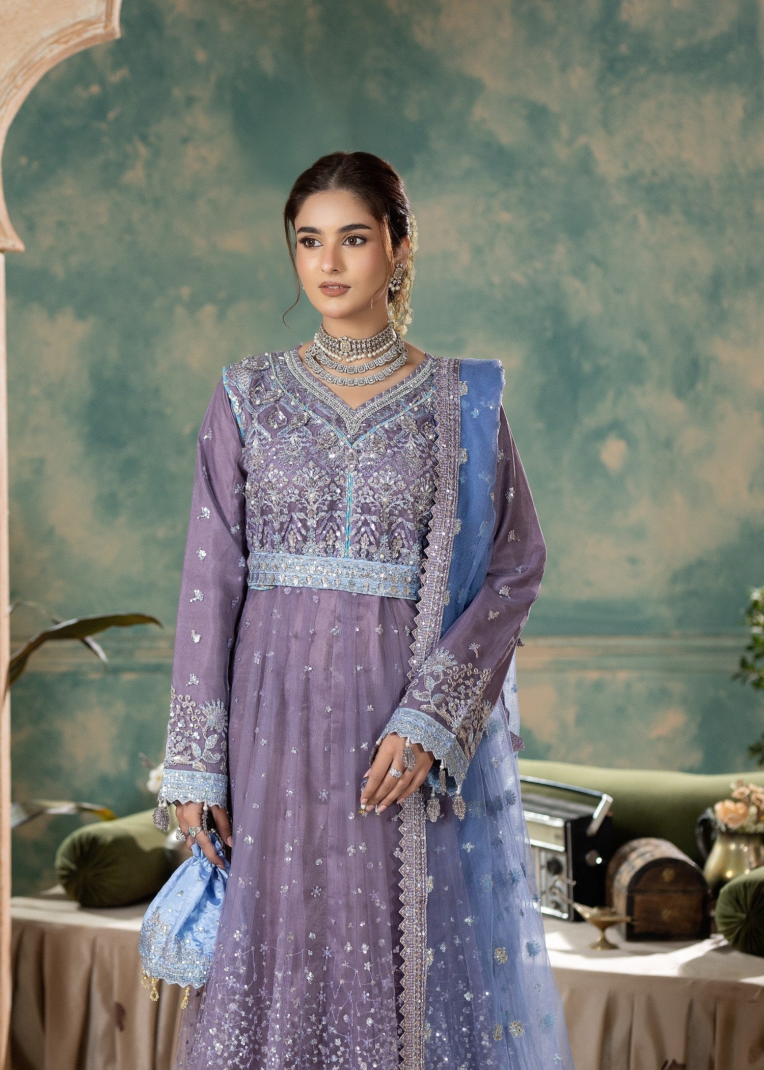 Mauve Embroidered Net Pakistani Suit Online in Sri Lanka India Australia