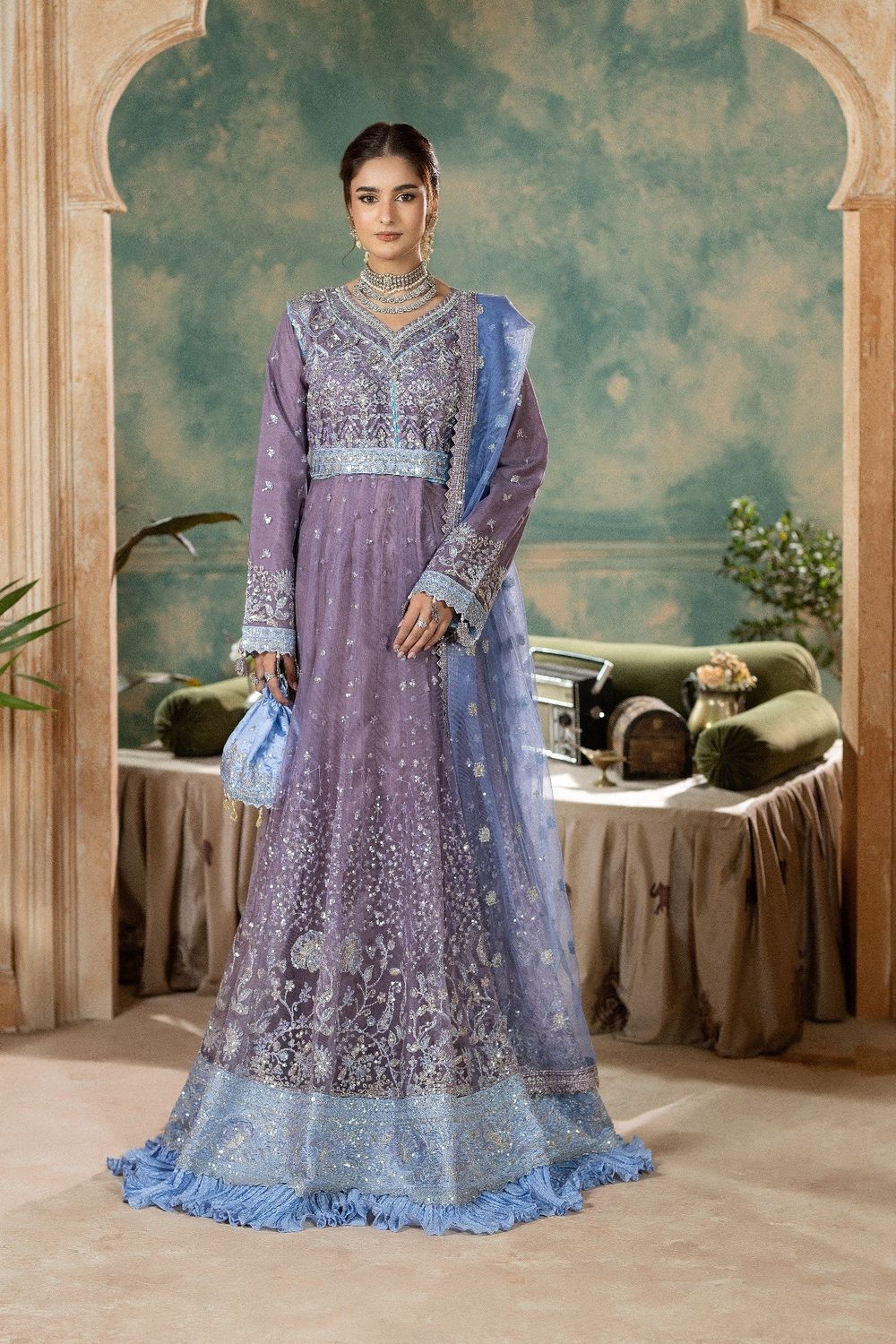 Mauve Embroidered Net Wedding Guest Wear Suit Online in Dubai UAE Abudhabi Ajman Sharjah