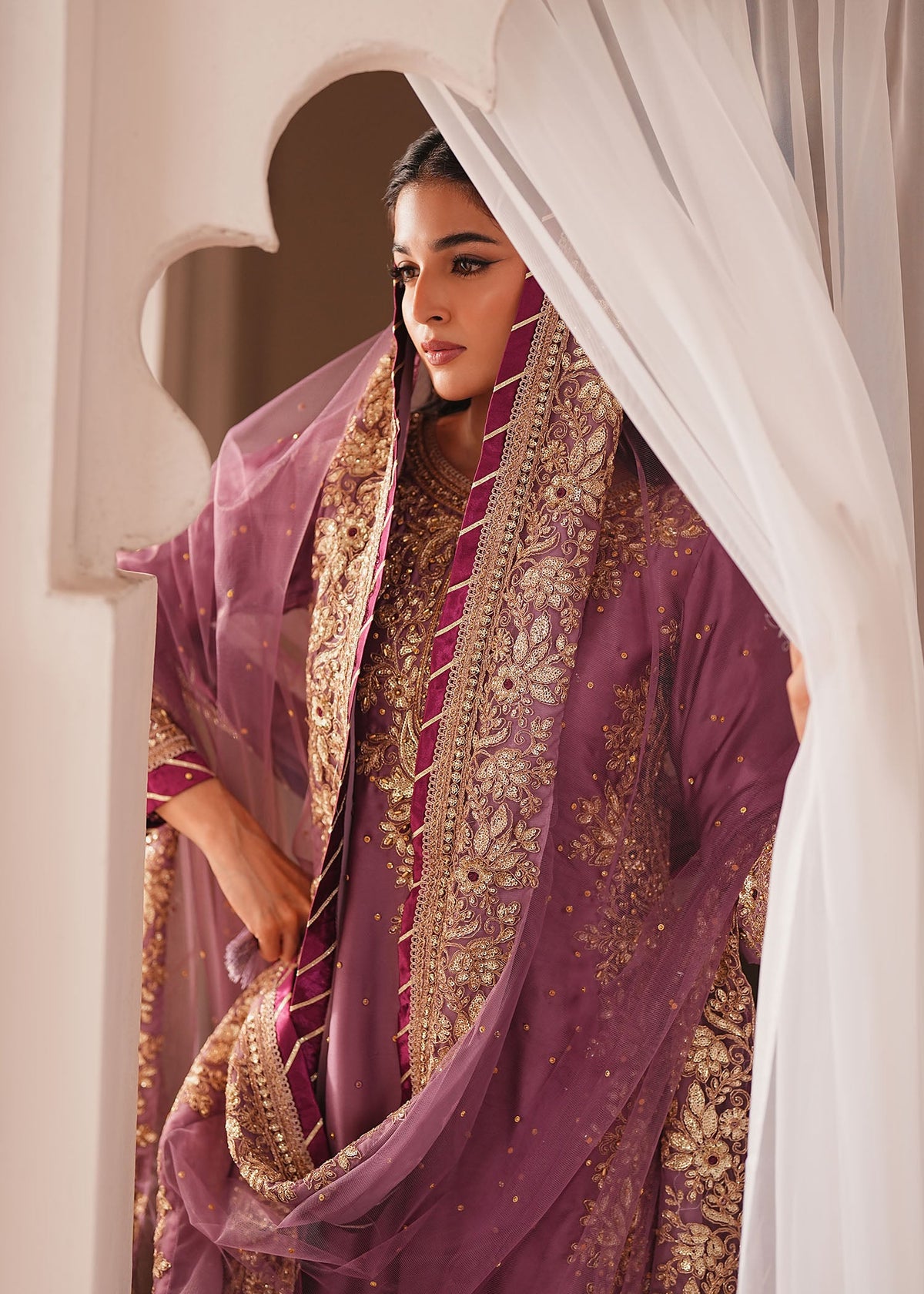 Mauve Embroidered Silk Charmeuse Formal Salwar Suit Online in Dubai UAE Abudhabi Ajman Sharjah