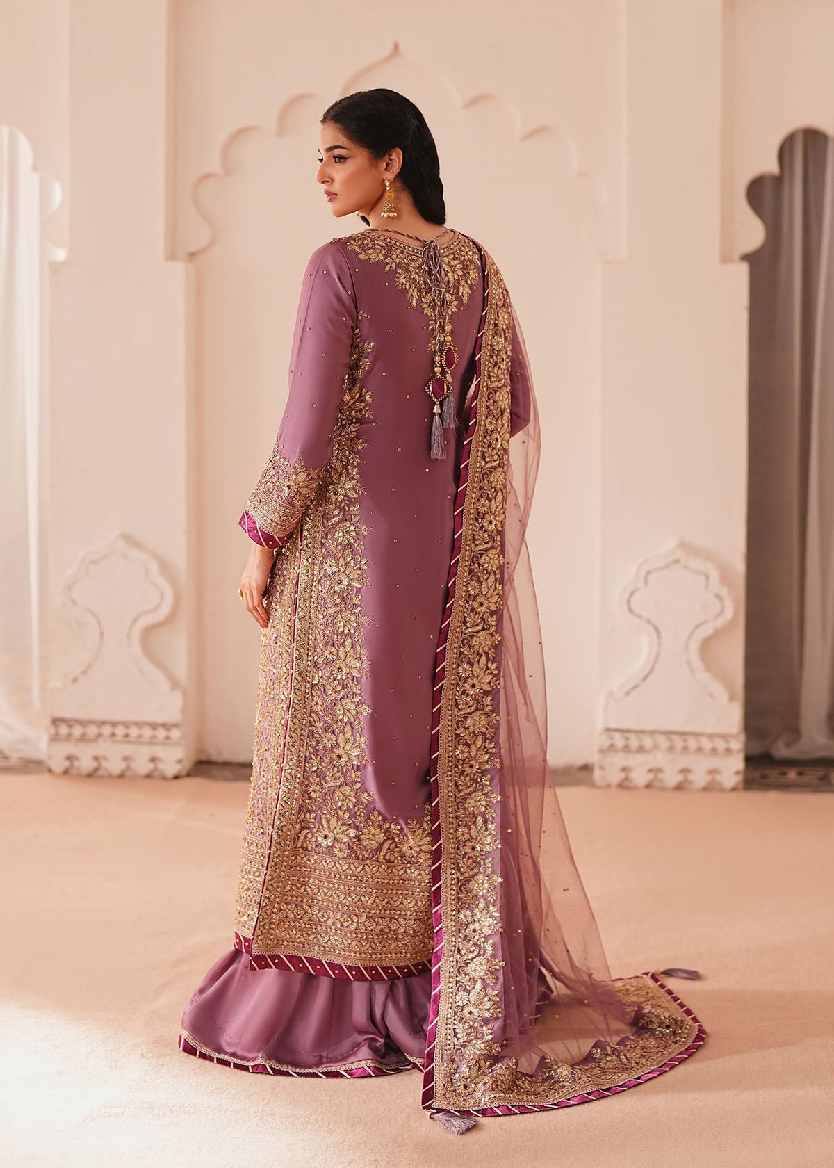 Mauve Embroidered Silk Charmeuse Pakistani Wedding Outfit Online in Dubai DXB UAE Abudhabi Meena Bazaar