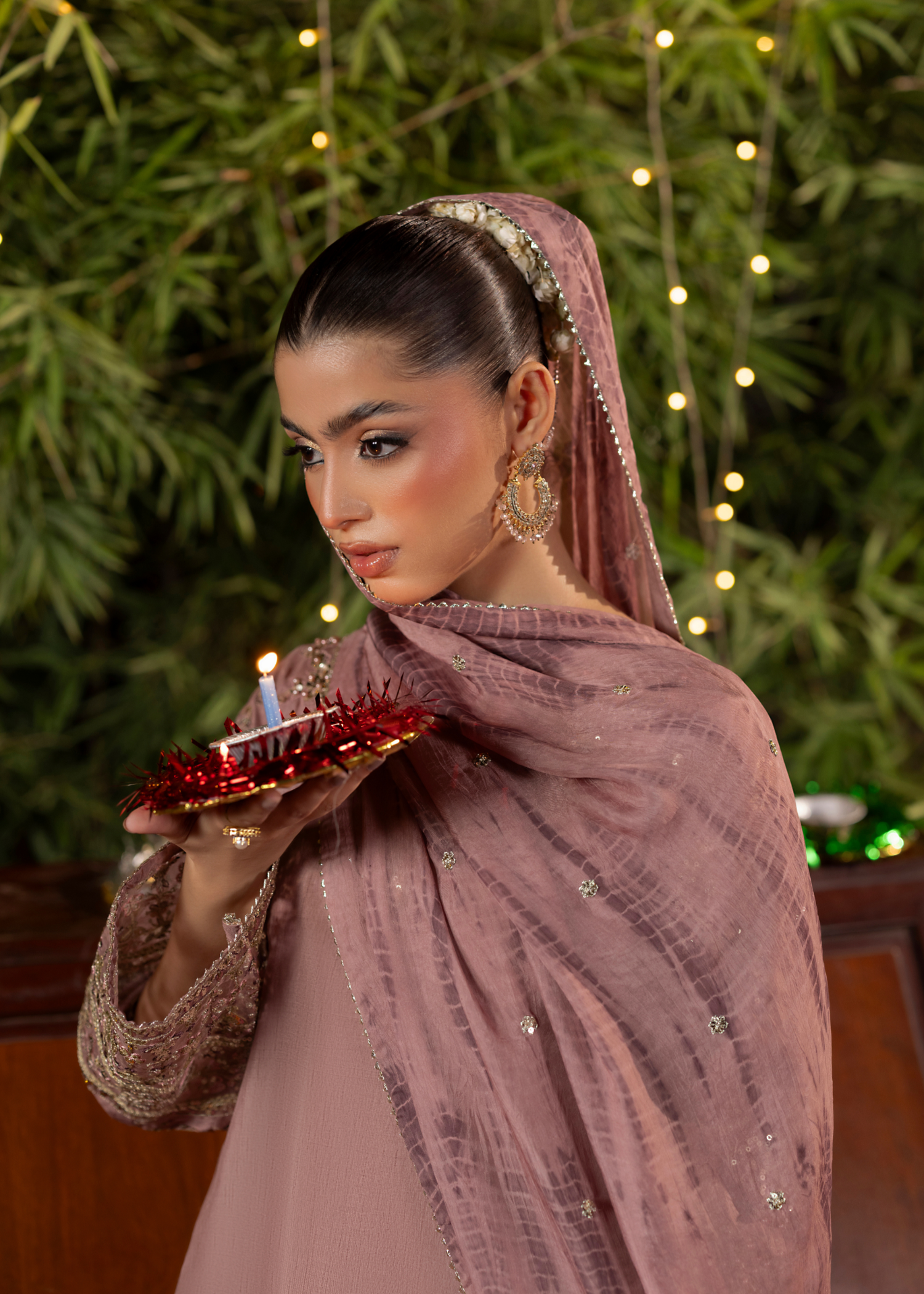 Mauve Embroidered Silk Wedding Guest Dress Online in Sri Lanka India Australia