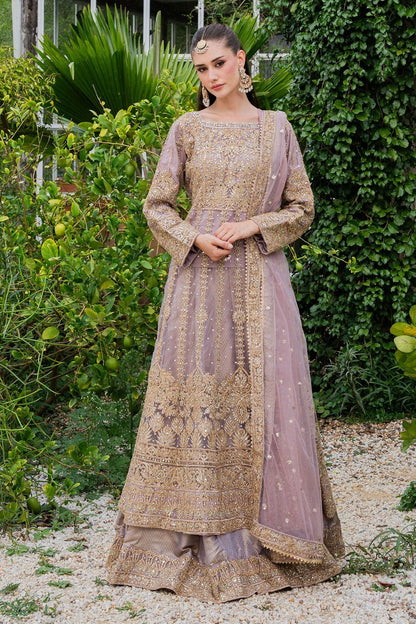 Mauve Gold Embroidered Chiffon Wedding Guest Suit Online in Dubai UAE Abudhabi Ajman Sharjah
