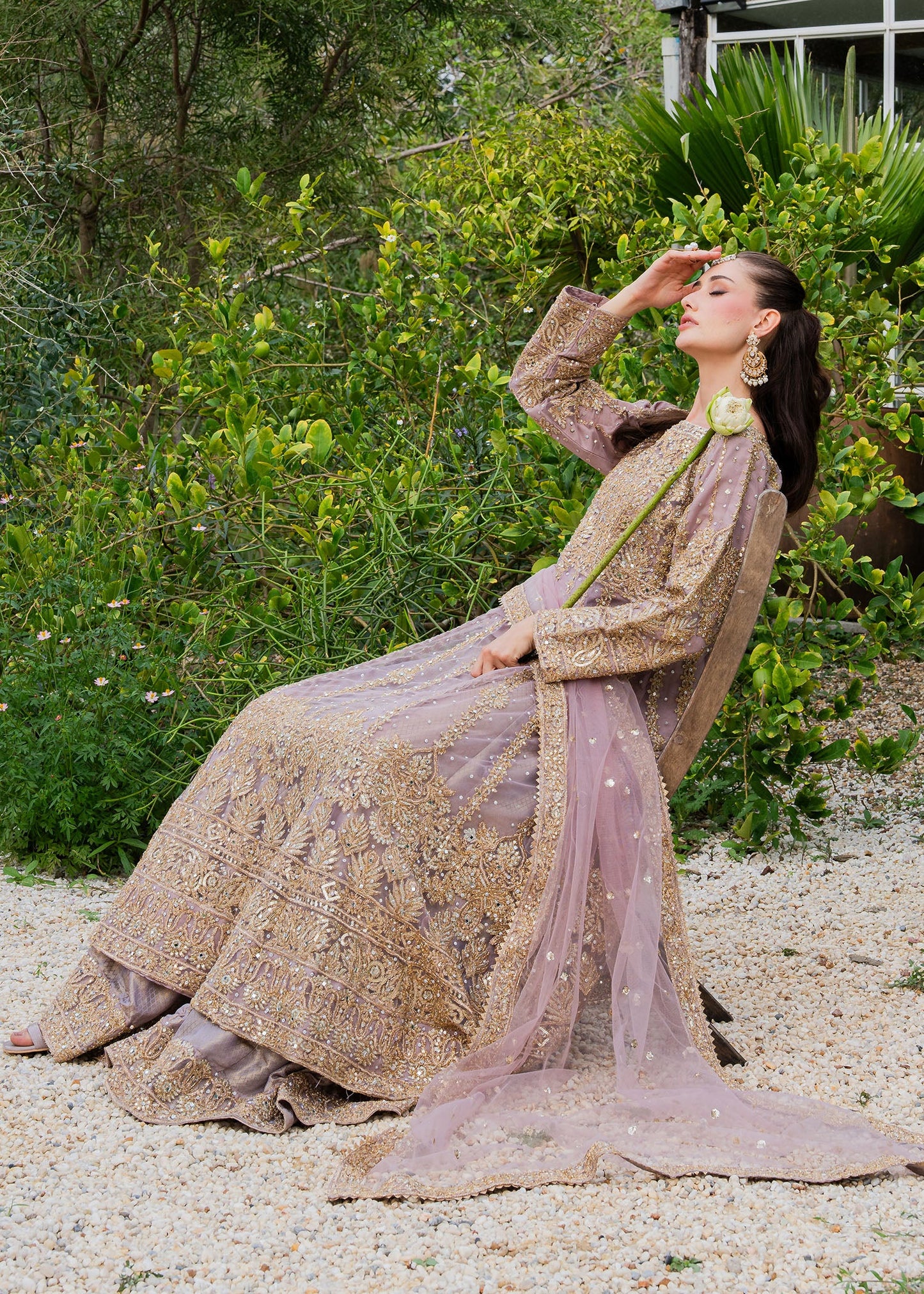 Mauve Gold Work Chiffon Pakistani Dress Online in Sri Lanka India Australia