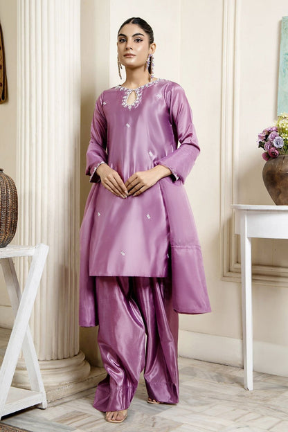Mauve Hand Embellished Kattan Silk Farshi Shalwar Online in Dubai UAE Abudhabi Ajman Sharjah
