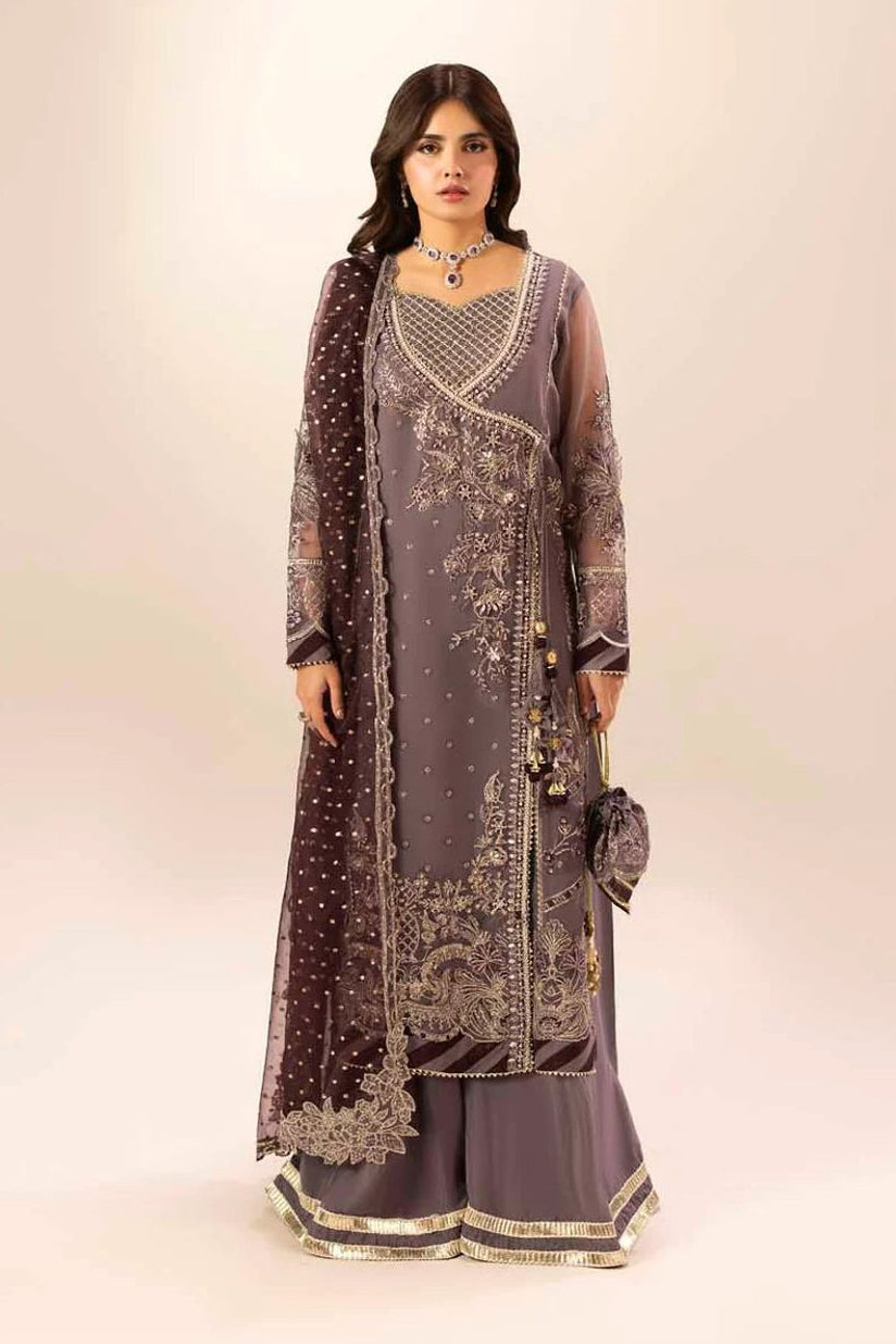 Mauve Hand Embellished Organza Angrakha Sharara Online in Dubai UAE Abudhabi Ajman Sharjah