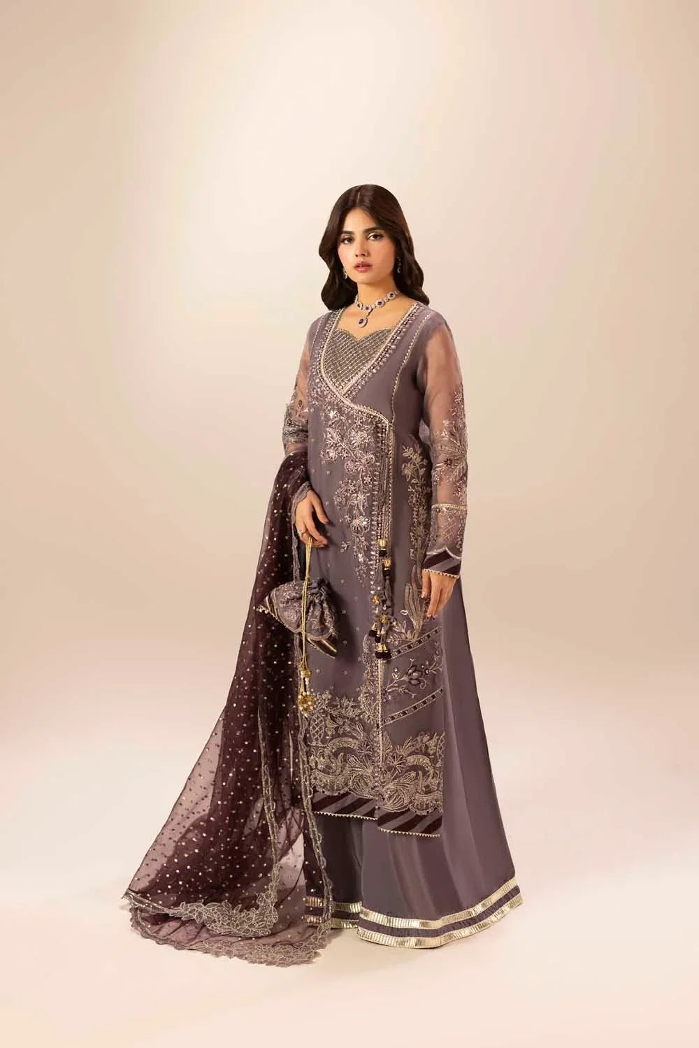 Mauve Hand Embellished Organza Pakistani Mehndi Outfits Online in Dubai UAE Abudhabi Ajman Sharjah