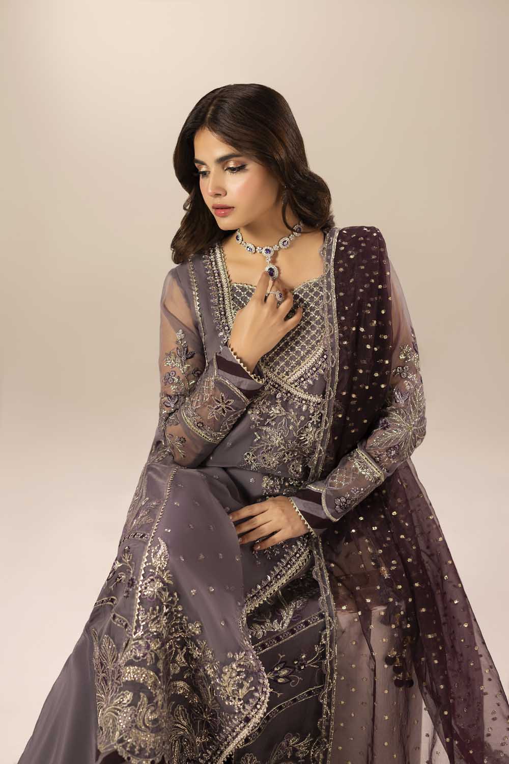 Mauve Hand Embellished Organza Pakistani Wedding Dresses Online in Sri Lanka India Australia
