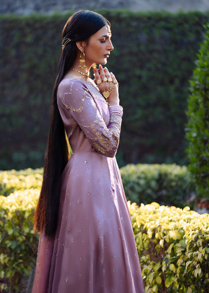 Mauve Hand Embroidered Charmuse Formal Suit Online in KSA Riyadh Saudi Arabia Oman Bahrain Qatar