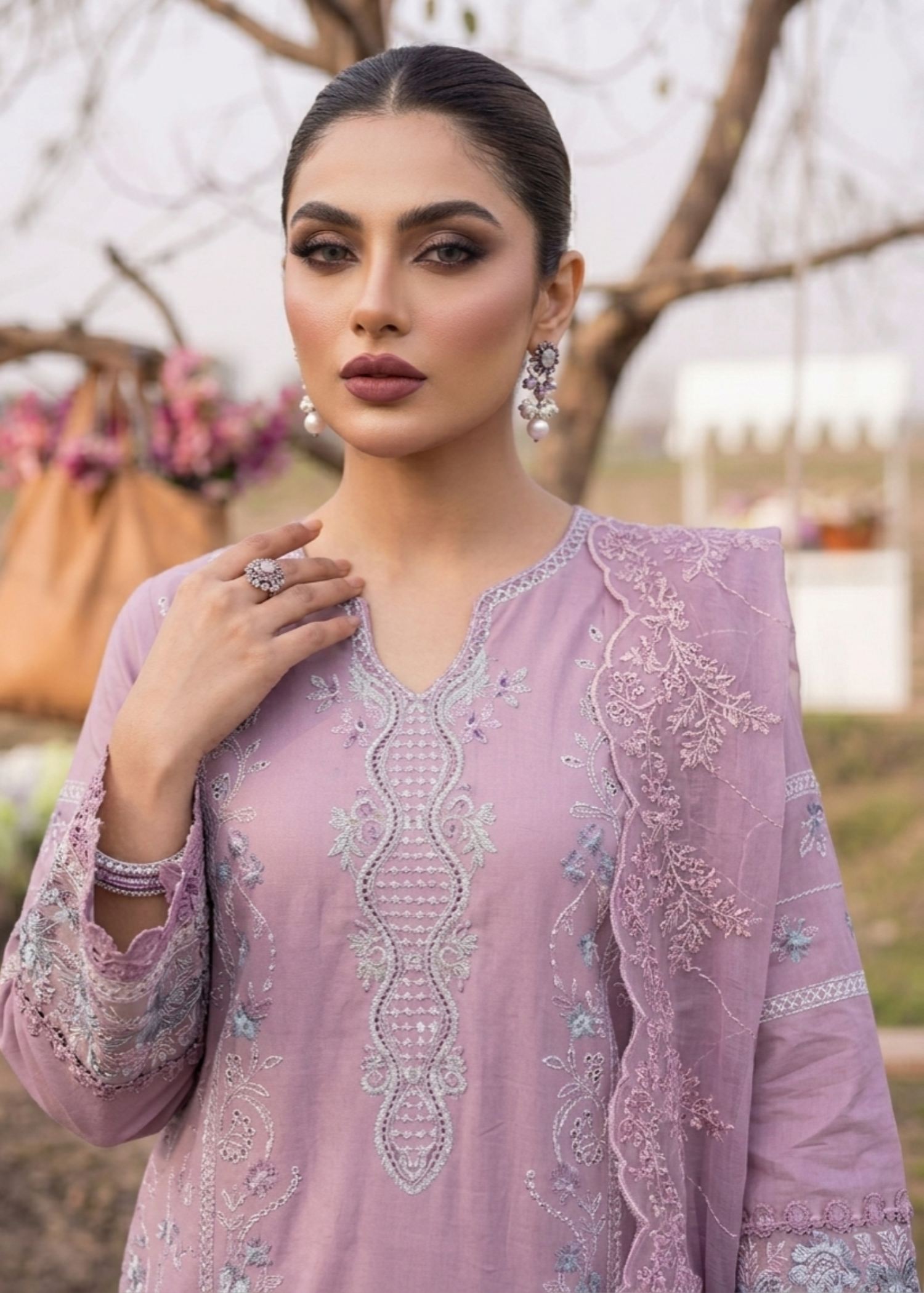 Mauve Lawn Embroidered Party Wear Dress Online in Sri Lanka India Australia