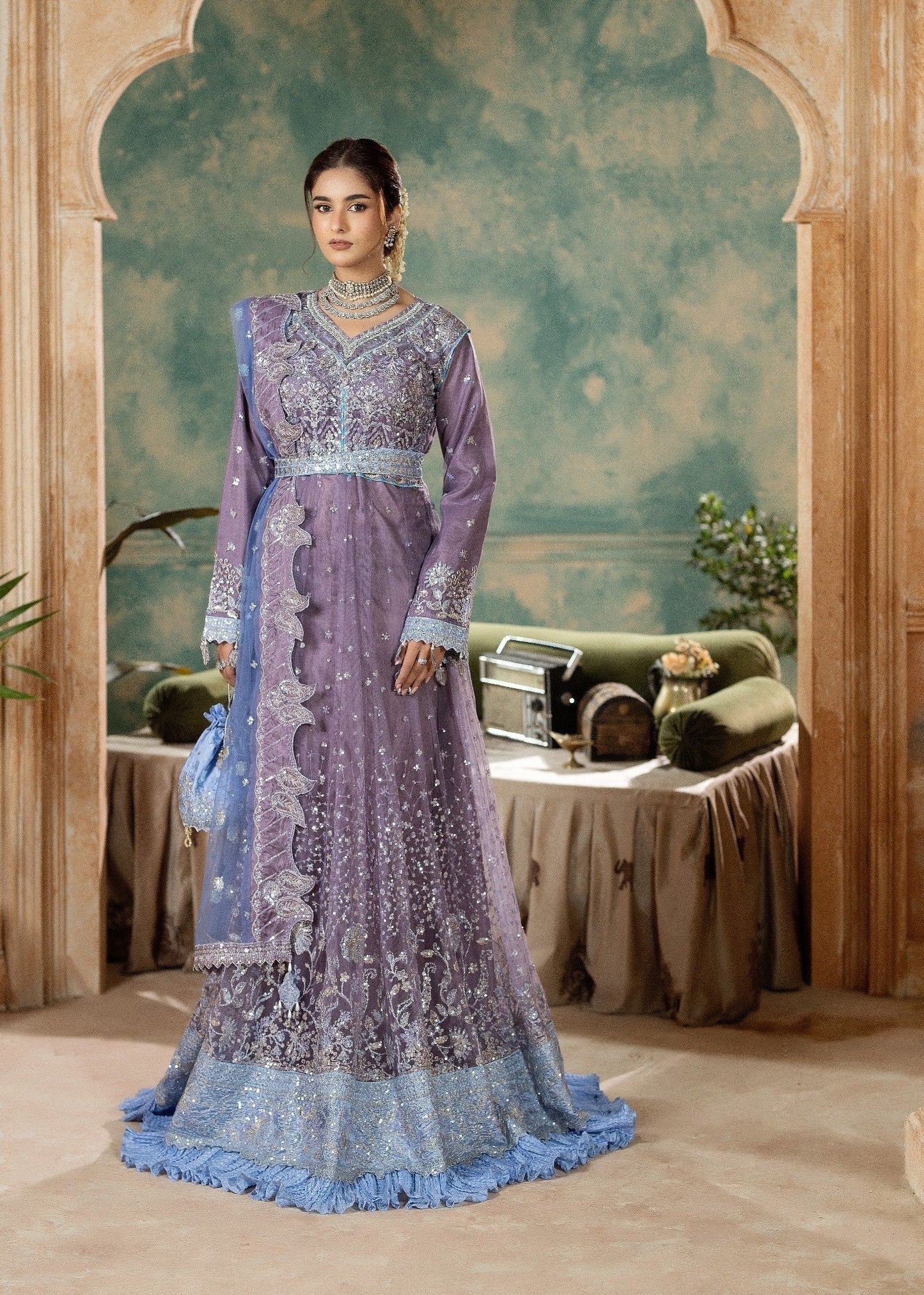 Mauve Net Embroidered Salwar Suit Online in Dubai UAE Abudhabi Ajman Sharjah