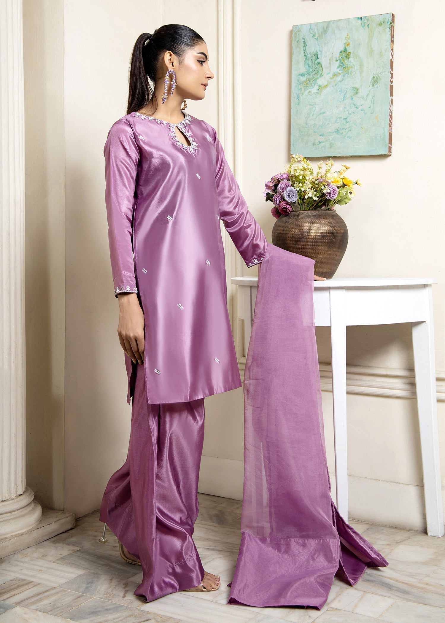 Mauve Organza Dupatta Farshi Shalwar Online in Sri Lanka India Australia